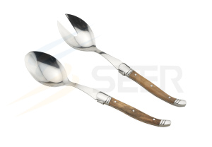 Olive Wood Handle Salad Spoon Set (SE-K8899)